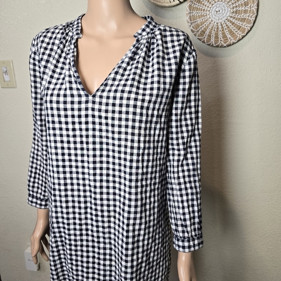 J. Crew Womens Linen Cotton Navy White Check Tunic Shirt Sz S Preppy 3/4 Sleeve - Picture 3 of 12